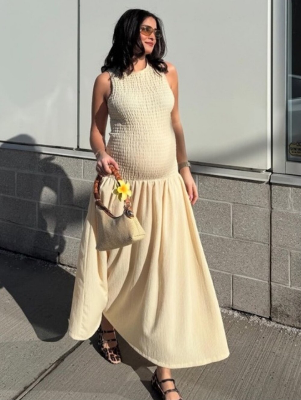H&M SMOCKED JERSEY MAXI DRESS Yellow Size S - Picture 4 of 16